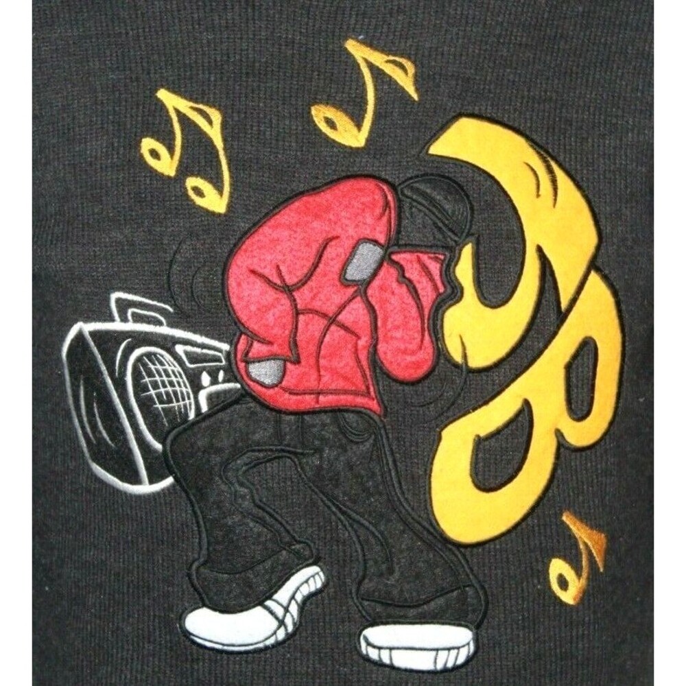 Joe Boxer Hip Hop Street Fashion Retro Knit Sweater Youth Size 14-16 Gray/Black